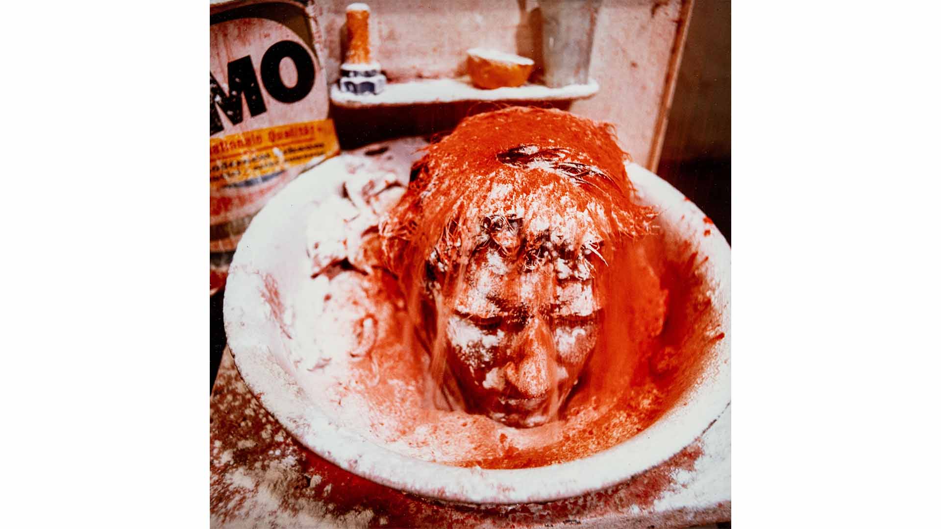 Otto Muehl, The Ear - Washbasin - Execution, January 1966, Material Action No. 25, Color photograph, Photo: Simon Veres, © Bildrecht, Vienna 2026